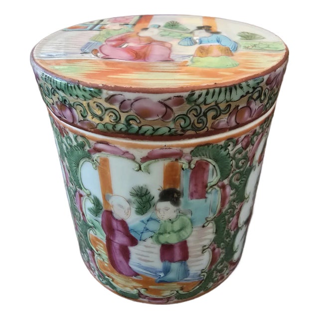 Mid 19th Century Antique Chinese Porcelain Mandarin Box Tea Caddy For Sale