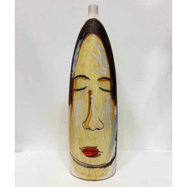 Huge Mexican Artist Yuri Zatarain Face Vase Painted on Both Sides, Oleo Series For Sale In Miami - Image 6 of 13