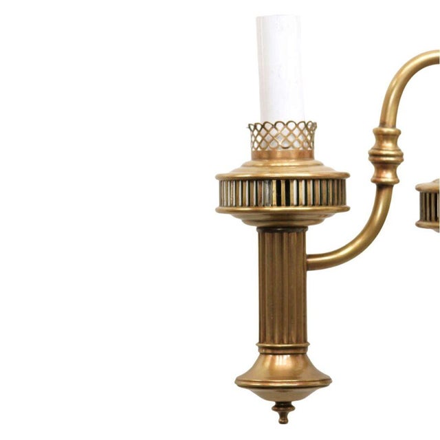 Victorian American Colonial Brass Electric Converted Oil Lamp Wall Sconce For Sale - Image 3 of 6