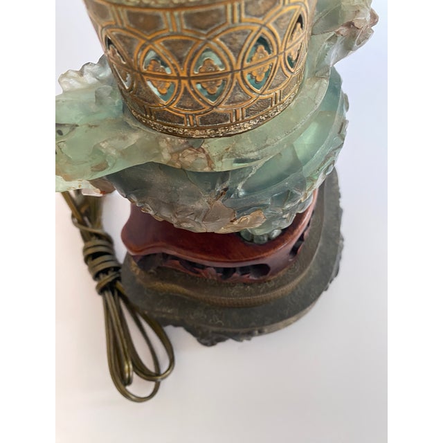 1930s 1930s Chinese Carved Jadite Lamp With Shade For Sale - Image 5 of 8