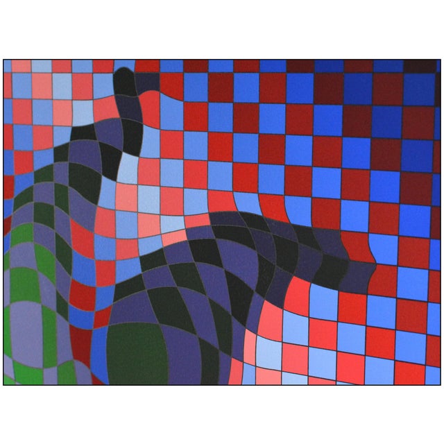 Abstract Mid 20th Century Harlequin Geometric Abstract Green Screenprint Victor Vasarely For Sale - Image 3 of 6