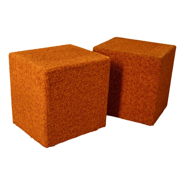 Vintage Italian Ottomans in Orange Fabric, Set of 2 For Sale