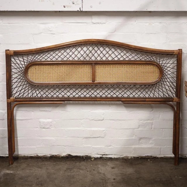 Mid-Century Vintage Bamboo and Rattan Double Bed Headboard, 1960s For Sale - Image 10 of 11