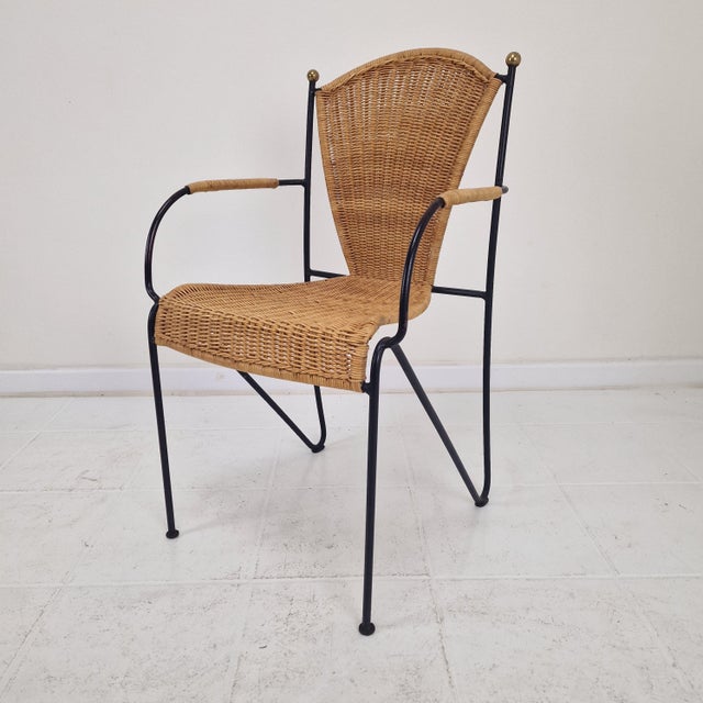 Mid-Century Modern Vintage Wicker and Iron Armchairs by Frederic Weinberg, 1950s, Set of 8 For Sale - Image 3 of 18