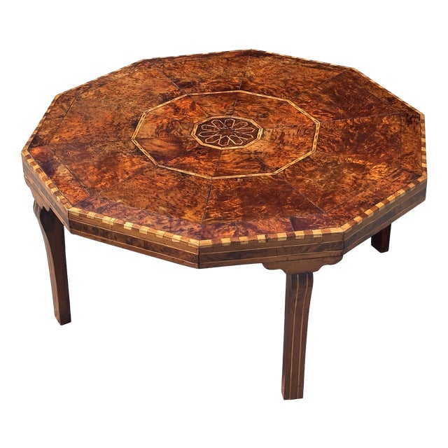 19th Century Octagonal Burr Yew Wood Coffee Table, 1880s For Sale