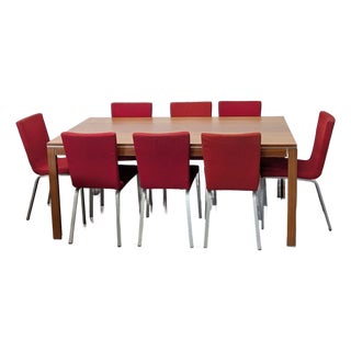 Calligaris Dining Set With Extendable Table and 8 Red Chairs For Sale