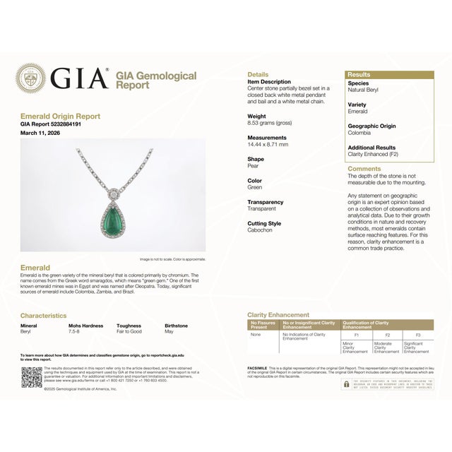 Metal 1920s 3.25 Carat Colombian Emerald Diamond 18k White Gold Pendant Necklace For Sale - Image 7 of 8