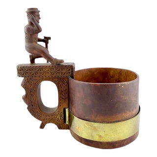 19th Century Slovak Črpák Shepherd’s Whey Cup With Figural Carved Handle For Sale