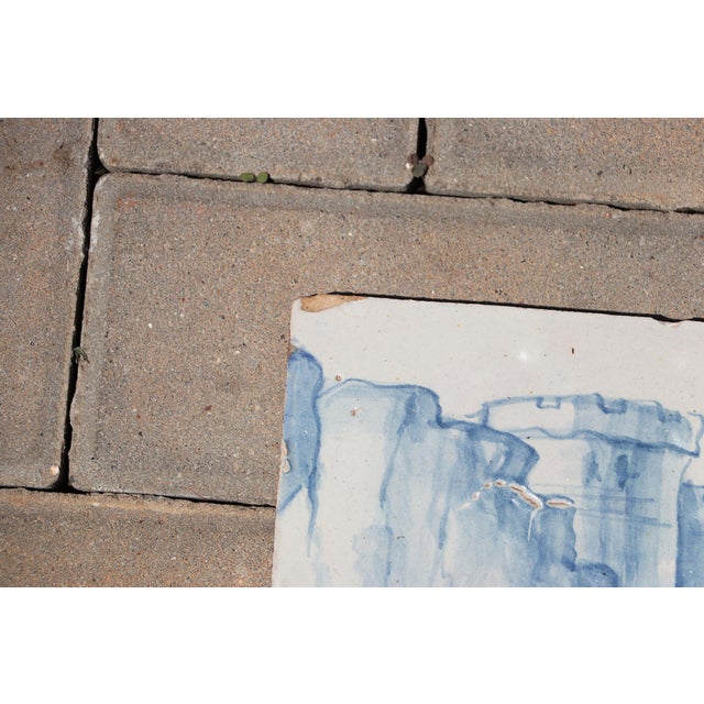 18th Century Portuguese Blue & White Landscape Tile Depicting a Fortified Castle For Sale - Image 4 of 6