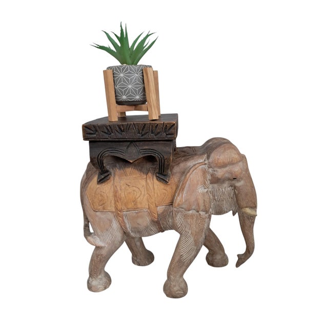 Vintage Hand-Carved Wooden Elephant Plant Stand, 1960s For Sale - Image 18 of 18