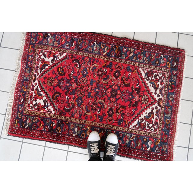 1970s 1970s, Handmade Vintage Persian Hamadan Rug 3.3' X 4.6' For Sale - Image 5 of 14