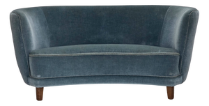 Vintage Danish Two-Seater Curved Sofa in Blue Furniture Velour, 1960s