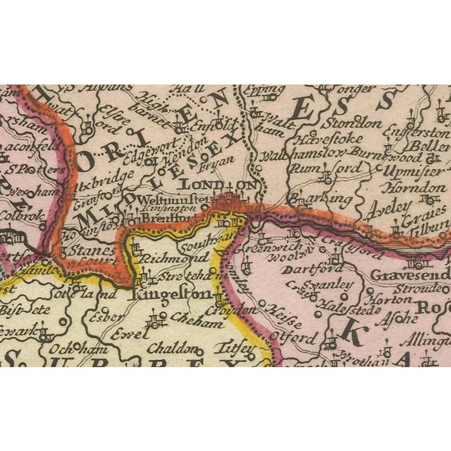 Cream Map of England by Nicolaes Visscher II, 1690 For Sale - Image 8 of 12