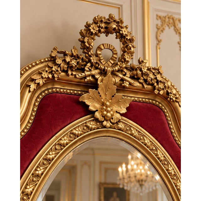 Mid 20th Century Mid 20c French Artisan Louis XVI Gold Wood Wall Mirror For Sale - Image 5 of 8