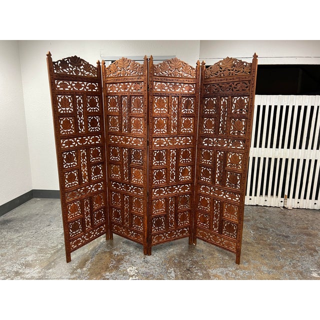 Vintage Carved Wood Four Panel Wall Divider Chairish