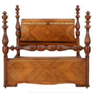 1930s Art Deco Full Size Mahogany Veneer Waterfall Low Post Bed For Sale