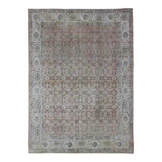 Antique Persian Tabriz With All-Over Floral Design in Ivory, Blue, Blush, Brown For Sale