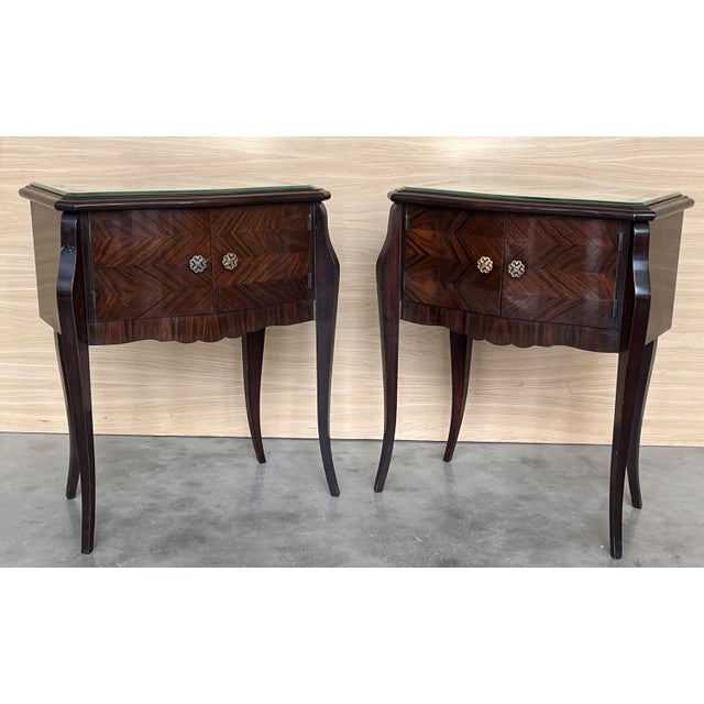 Wood Early 20th Century Italian Art Deco Bedside Tables in Mahogany, 1960, Set of 2 For Sale - Image 7 of 14
