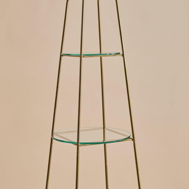 Vintage French Four-Tier Brass + Glass Étagère For Sale In Chicago - Image 6 of 9