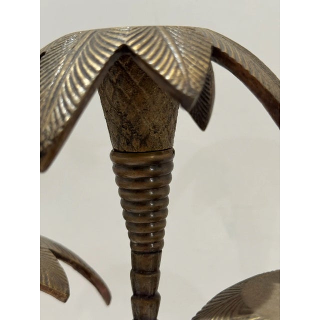 Modern Vintage Brass Palm Tree Candlestick Trio Sculpture Tropical Modern Decor For Sale - Image 3 of 6