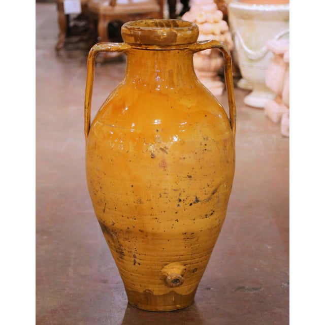 19th C. French Provencal Glazed Terracotta Olive Oil Jar With Handles and Spout For Sale - Image 4 of 7