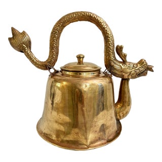 Early 20th Century Chinoiserie Hollywood Regency Dragon Handle Tea Kettle For Sale