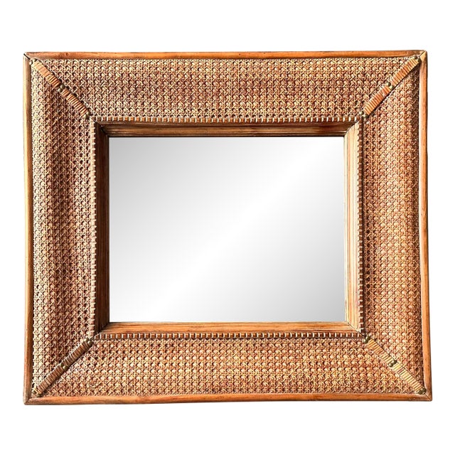Vintage Cane Wrapped Frame Mirror For Sale