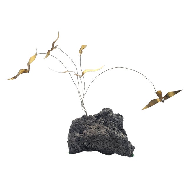 Brutalist Brutalist Brass Bird Sculpture on Lava Rock — Mid-Century Studio Metalwork For Sale - Image 3 of 13