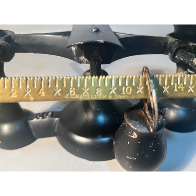 1900s Antique Balance Scale With Brass Scoop Farmhouse Kitchen Cast Iron Chatillon & Sons For Sale In Providence - Image 6 of 9