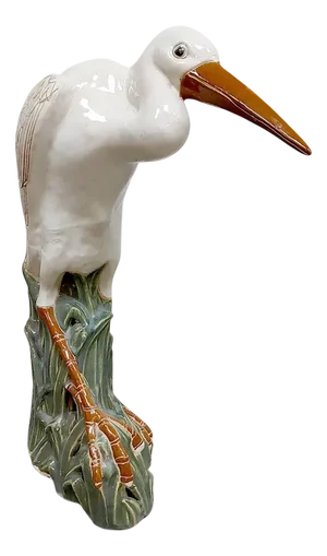Vintage Italian Ceramic Majolica Crane, 1960s