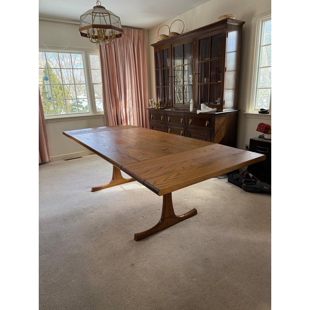 Mid-Century Modern Vintage MCM Conant Ball Solid Oak Extendable Dining Table For Sale - Image 3 of 16