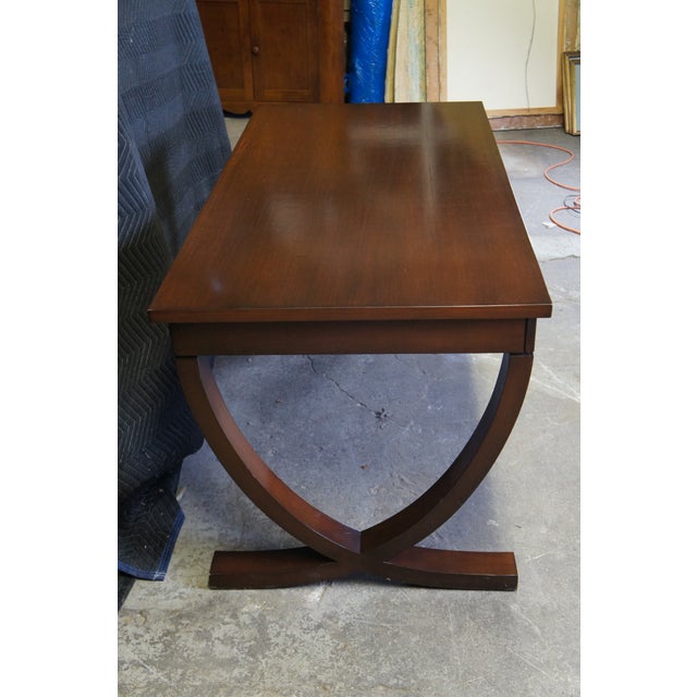 Wood Vintage Modern Campaign Style Mahogany Library Executive Writing Desk For Sale - Image 7 of 12