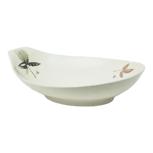 Vintage Eva Zeisel Hallcraft Ceramic Terdrop Bowl With Butterfly, Flower, and Leaf