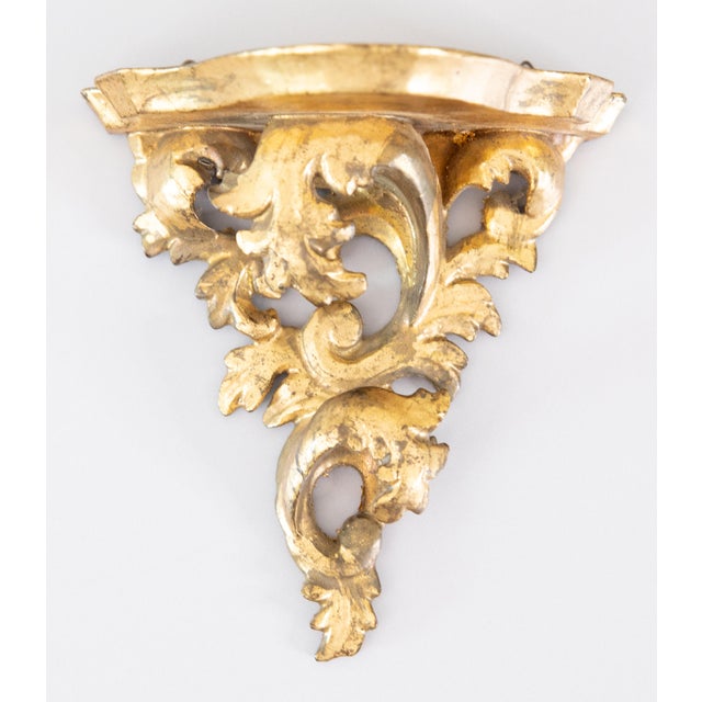Vintage Italian Rococo Carved Giltwood Wall Brackets Shelves - A Pair For Sale - Image 4 of 8