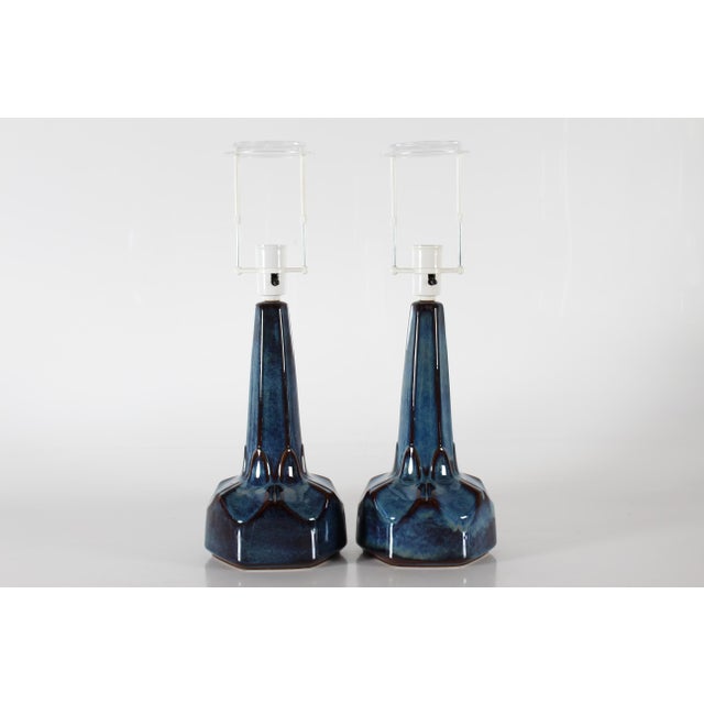 Mid-Century Modern Mid-Century Danish Blue Glazed Table Lamps by Einar Johansen for Søholm, 1960s, Set of 2 For Sale - Image 3 of 13