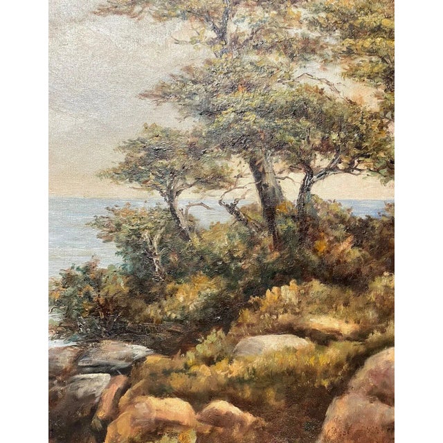Antique California School Coast of Monterey Signed Illegible Oil Painting -wood? For Sale - Image 12 of 12