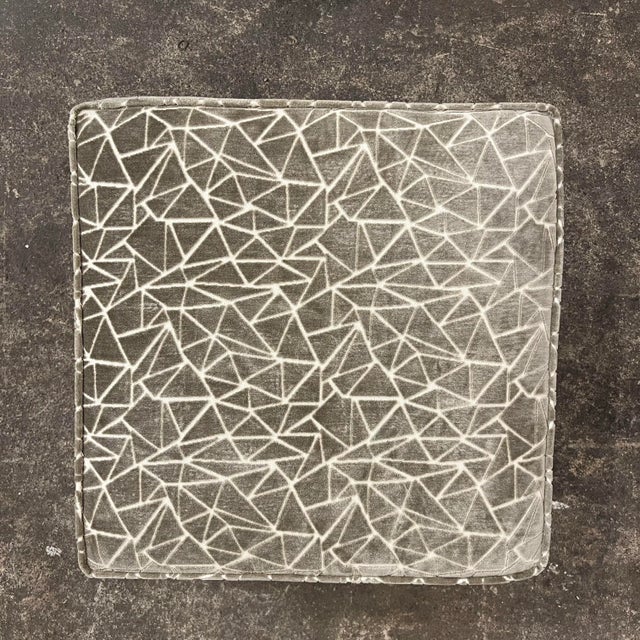 Gray Paul McCobb Style Ottoman Stool Grey and White Cut Velvet For Sale - Image 8 of 12