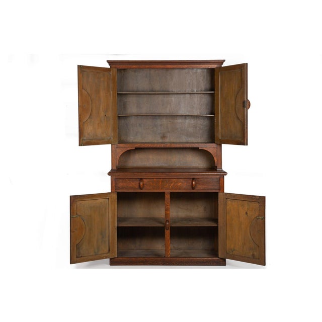 English Arts & Crafts Oak Two-Part Step Back Cupboard Cabinet C. 1920 For Sale - Image 6 of 12