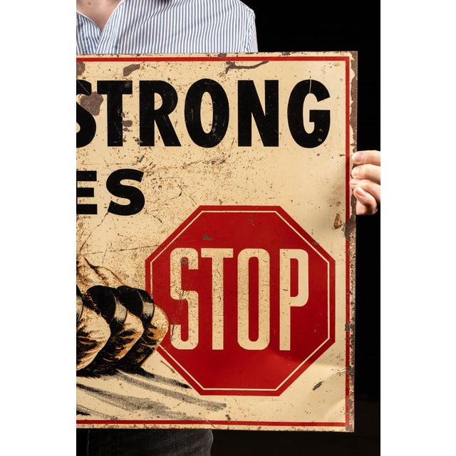 Mid 20th Century Vintage Armstrong Tires Double-Sided Tin Flange Service Station Sign For Sale - Image 5 of 11