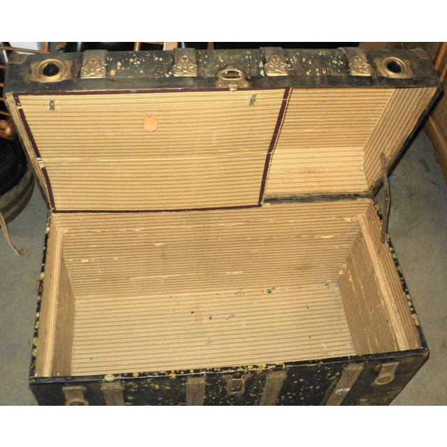 Antique Large Metal & Wood Steamer Trunk For Sale - Image 10 of 12