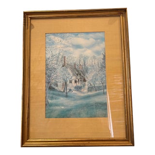Vintage English Cottage Spring Pastoral Landscape Framed Watercolor John Burt. The Artist Beautifully Captures the Countryside. For Sale