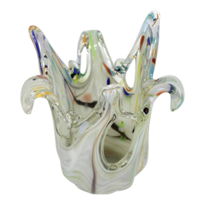 Mid 20th Century Colorful Murano Art Glass Vase Bowl in Handkerchief or Splash Shape Hand Blown