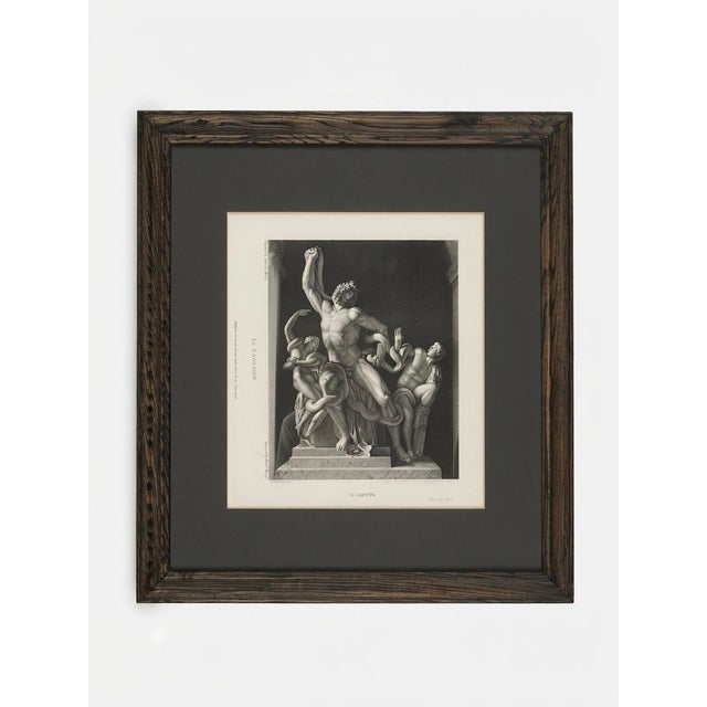 Wood “Le Laocoön” Classical Figural Print in Rustic Wood Frame, 32 × 25.5 Inches For Sale - Image 7 of 9