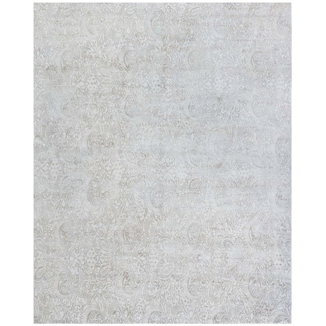Modern Damask Light Gray With Taupe Silk Rug "Silhouette" by Doris Leslie Blau For Sale