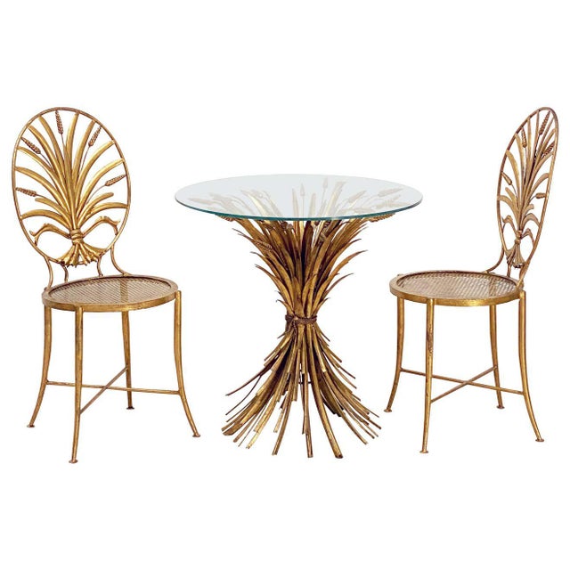 Italian Wheat Sheaf Cocktail Table and Chairs Set by S. Salvadori