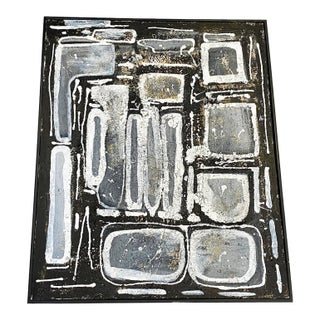 Mix Media on Canvas Black and White Abstract Signed Yjr "Fenêtres" 30.75" H For Sale