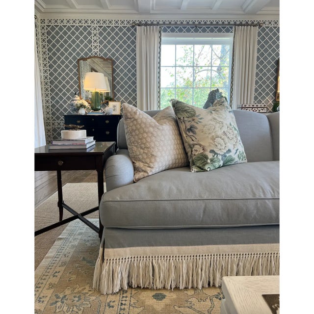 Custom Furniture Builders Custom Miramar English Roll Arm Fringed Sofa For Sale - Image 4 of 8
