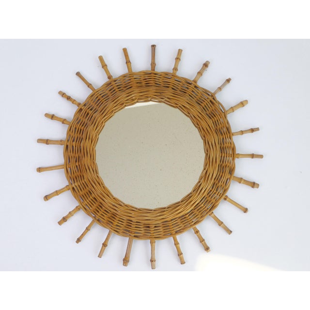 Brown Mid-Century French Riviera Round Rattan Mirror, 1960s For Sale - Image 8 of 10