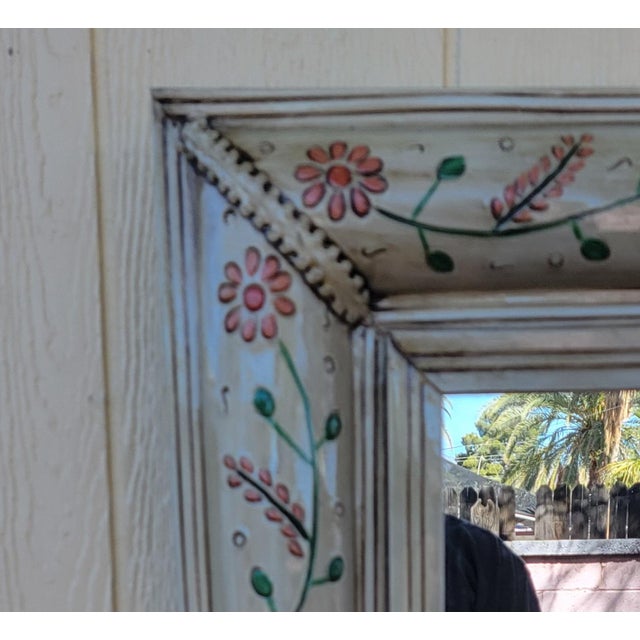 Glass Mid-Century Hand Painted Tin Mirror For Sale - Image 7 of 9