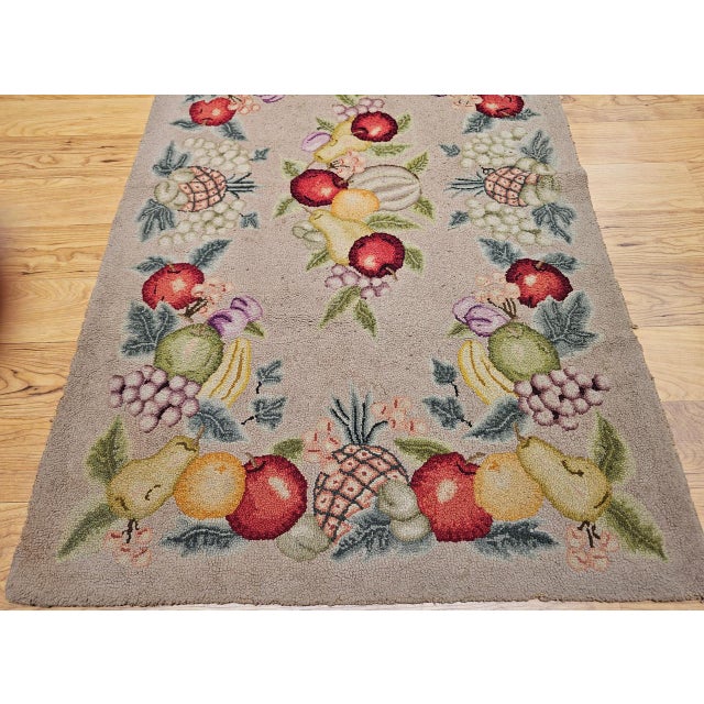 Beige Vintage American Hand Hooked Rug, Fruit Pattern Design, Folk Art Tapestry, 2x4 For Sale - Image 8 of 13